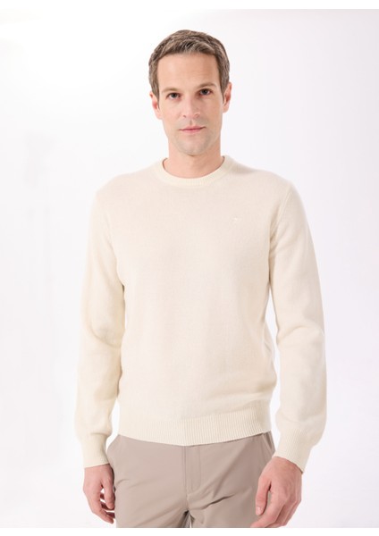 Bisiklet Yaka Slim Fit Ekru Erkek Kazak HM703237