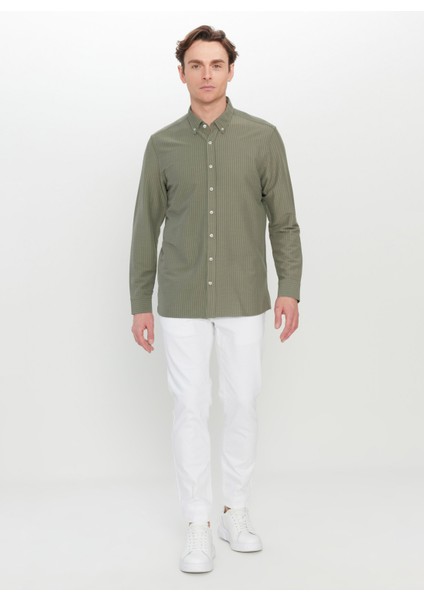 Slim Fit Düğmeli Yaka Haki Erkek Gömlek ACE020252171_HAK fiyatları