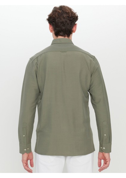 Slim Fit Düğmeli Yaka Haki Erkek Gömlek ACE020252171_HAK indirimleri