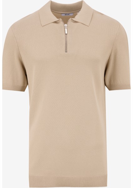 Fermuarlı Yaka Regular Fit Düz Bej Erkek Kazak M5SM-KZK1448