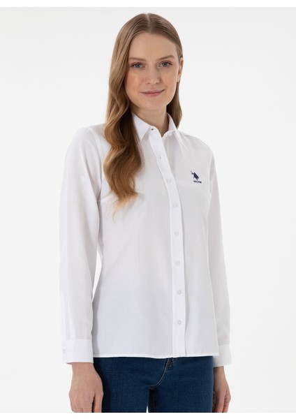 Slim Fit Gömlek Yaka Beyaz Kadın Gömlek WOX025Y