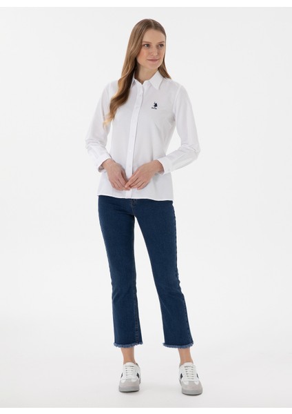 Slim Fit Gömlek Yaka Beyaz Kadın Gömlek WOX025Y fırsatları