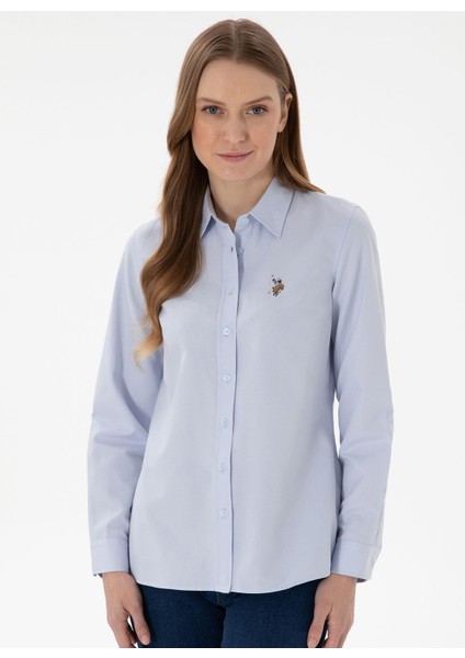 Slim Fit Gömlek Yaka Açık Indigo Kadın Gömlek WOXCOLOR025Y