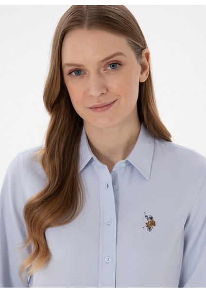 Slim Fit Gömlek Yaka Açık Indigo Kadın Gömlek WOXCOLOR025Y fiyatları