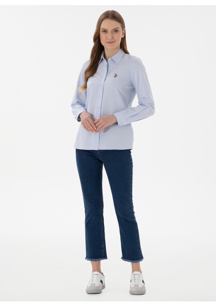 Slim Fit Gömlek Yaka Açık Indigo Kadın Gömlek WOXCOLOR025Y fırsatları