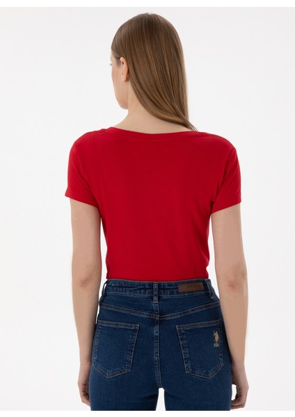 V Yaka Kırmızı Kadın T-Shirt TV0125 indirimleri
