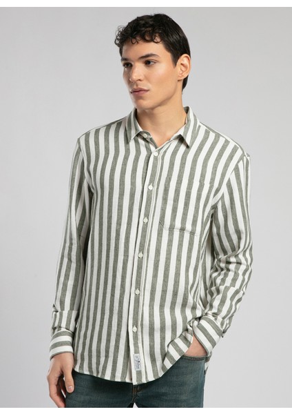 Regular Fit Zümrüt Yeşili Erkek Gömlek 252 Lcm 241004 Cızjo Ekru-Zümrüt