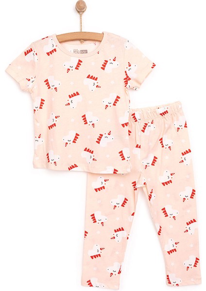 Kısa Kol Unicorn Desenli Bisiklet Yaka Pijama Takımı