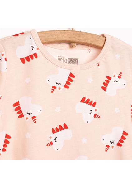 Kısa Kol Unicorn Desenli Bisiklet Yaka Pijama Takımı