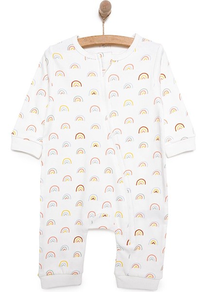 Kız Gökkuşağı Desenli Fermuarlı Patiksiz Tulum Kız Bebek
