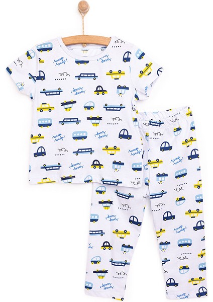Erkek Kısa Kol Araba Desenli Bisiklet Yaka Pijama Takımı
