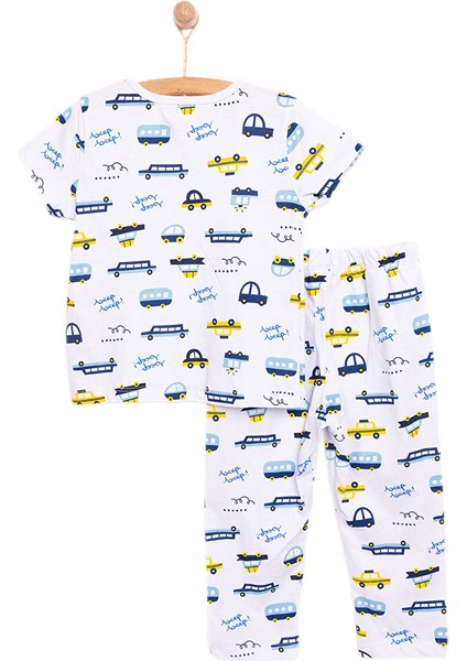 Erkek Kısa Kol Araba Desenli Bisiklet Yaka Pijama Takımı
