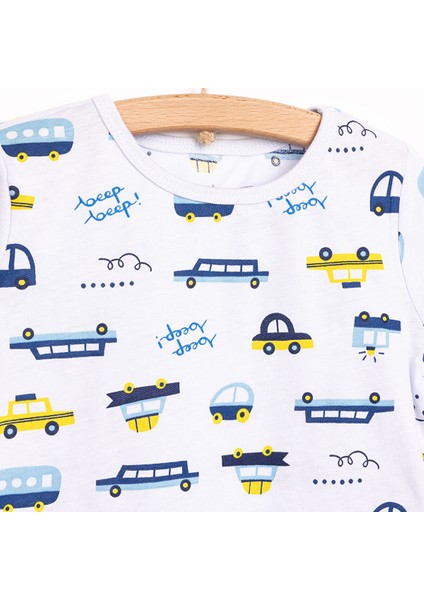 Erkek Kısa Kol Araba Desenli Bisiklet Yaka Pijama Takımı