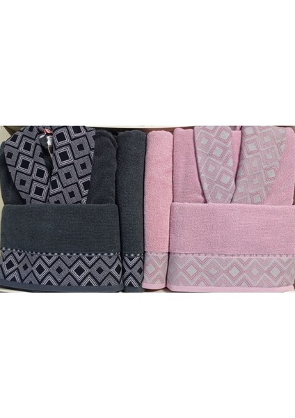 Snazzy Antrasit Pembe Aile Bornoz Seti Özdilek Bornoz Set