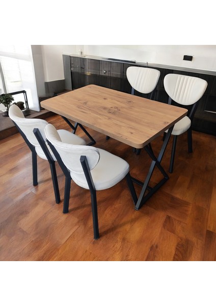 4 Kişilik Çam Mutfak Masa Sandalye Takımı 120 x 70 cm (Beyaz)