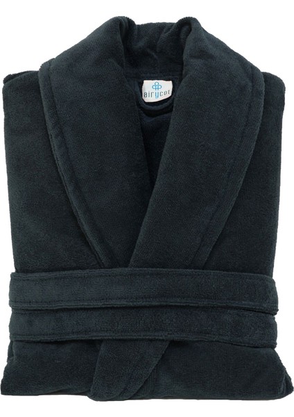 Antrasit uniseks şal yaka tek parça pamuk bornoz, rahat ve şık tasarım