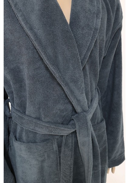 Antrasit uniseks şal yaka tek parça pamuk bornoz, rahat ve şık tasarım indirimleri