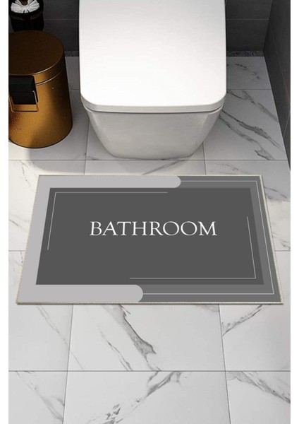 Gri desenli yıkanabilir kaymaz taban banyo halısı, 45x70 cm, polyester, şık ve modern