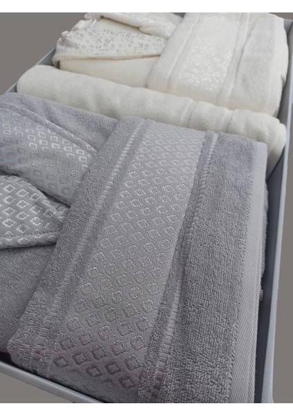 Yumuşak ve konforlu gri krem banyo seti, 5 parça, pamuk malzeme
