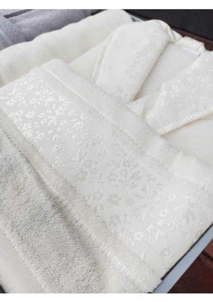 Yumuşak ve konforlu gri krem banyo seti, 5 parça, pamuk malzeme indirimleri