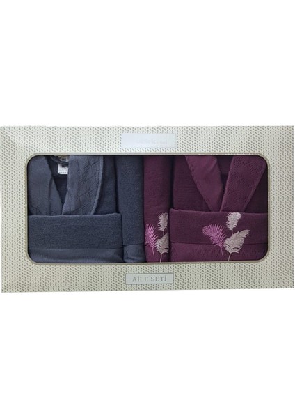 Golden Palm Aile Bornoz Seti- Antrasit Mürdüm