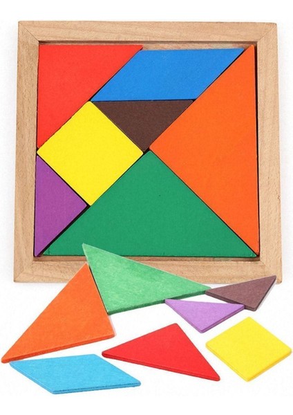Ahşap Kare Tangram Zeka Oyunu Renkli 7 Parça 11X11CM