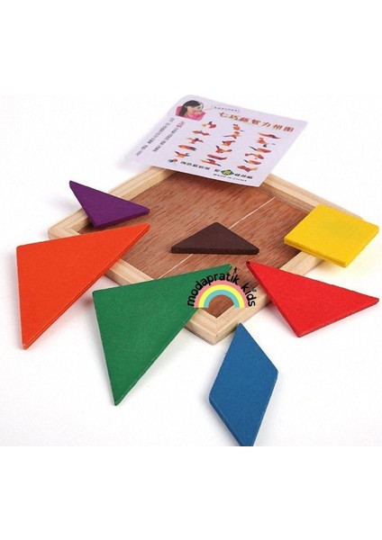 Ahşap Kare Tangram Zeka Oyunu Renkli 7 Parça 11X11CM fiyatları