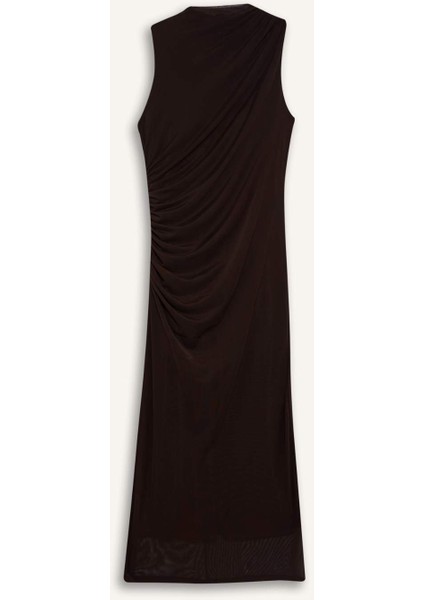 Bodycon Vücudu Saran Yarım Balıkçı Yaka Basic Düz Tül Kolsuz Maxi Abiye Elbise C3519AX25SP
