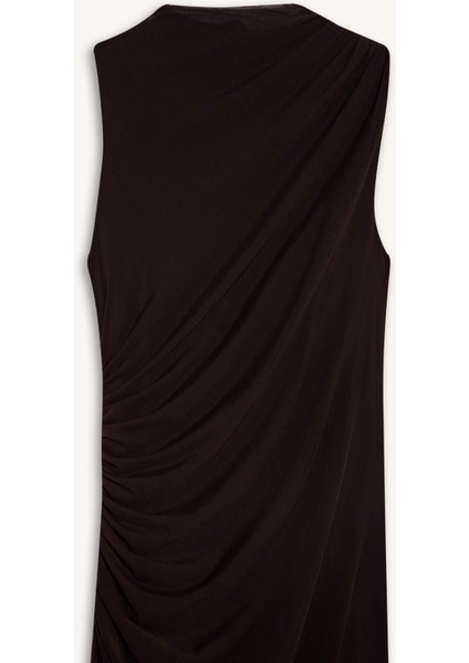 Bodycon Vücudu Saran Yarım Balıkçı Yaka Basic Düz Tül Kolsuz Maxi Abiye Elbise C3519AX25SP