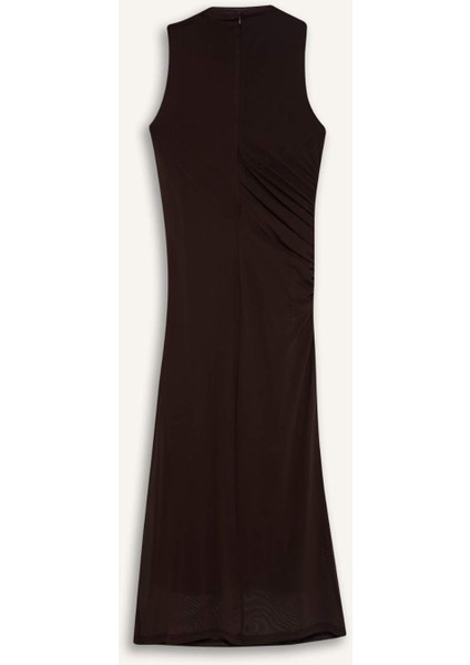 Bodycon Vücudu Saran Yarım Balıkçı Yaka Basic Düz Tül Kolsuz Maxi Abiye Elbise C3519AX25SP