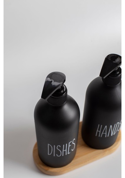 Şık 2'li Siyah Cam Sıvı Sabunluk ve Bambu Tepsili Set, 500ml indirimleri