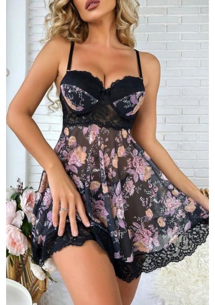 Siyah Desenli Mini Gecelik 66800