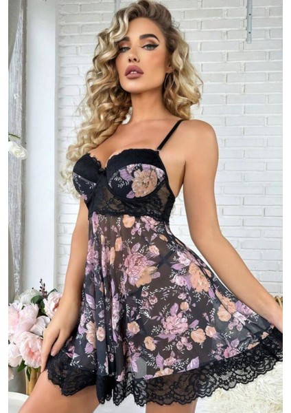 Siyah Desenli Mini Gecelik 66800