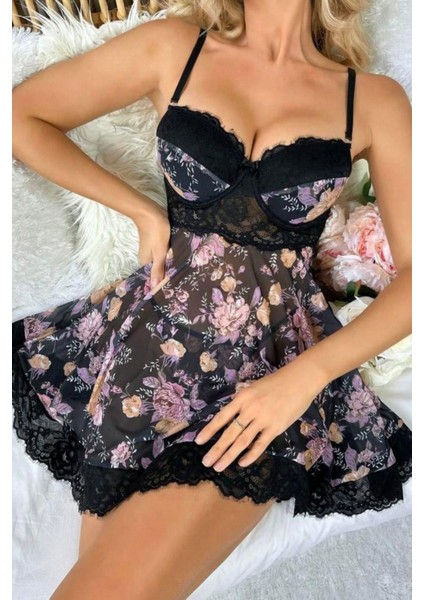 Siyah Desenli Mini Gecelik 66800
