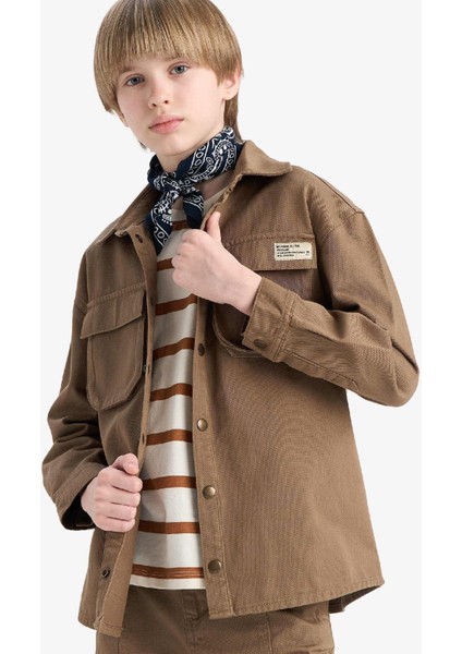 Erkek Çocuk Oversize Geniş Kalıp Polo Yaka Gabardin Uzun Kollu Gömlek D9847A825SP