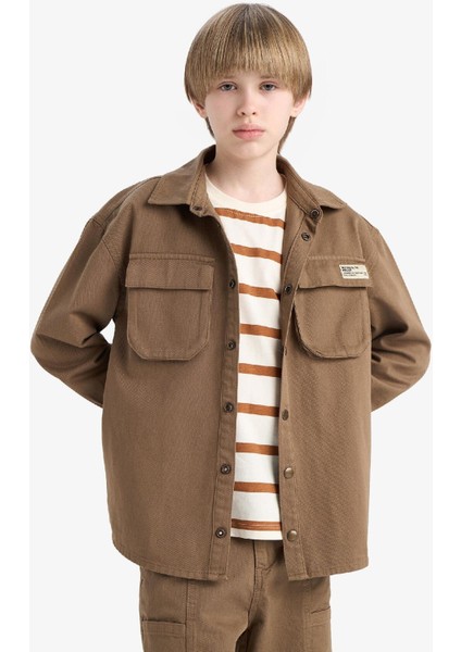 Erkek Çocuk Oversize Geniş Kalıp Polo Yaka Gabardin Uzun Kollu Gömlek D9847A825SP