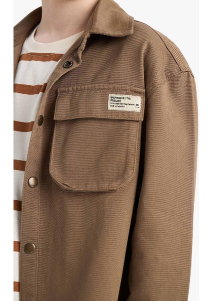 Erkek Çocuk Oversize Geniş Kalıp Polo Yaka Gabardin Uzun Kollu Gömlek D9847A825SP