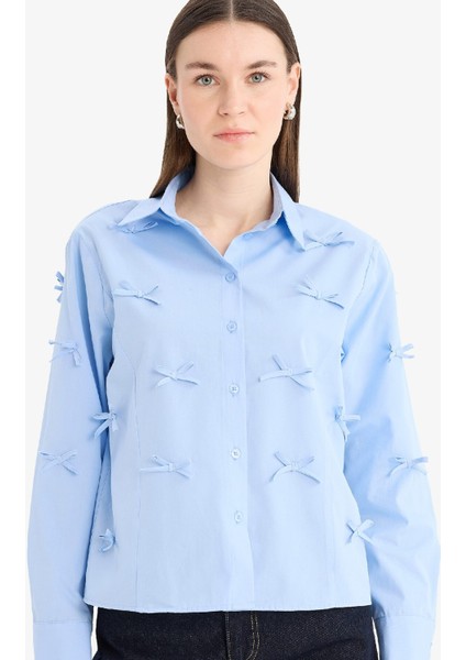 Regular Fit Desneli Poplin Uzun Kollu Gömlek Tunik F2724AX25SP
