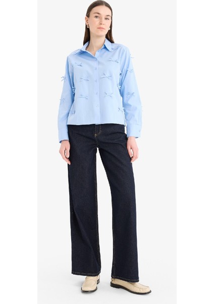 Regular Fit Desneli Poplin Uzun Kollu Gömlek Tunik F2724AX25SP
