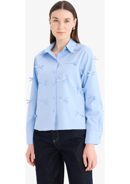 Regular Fit Desneli Poplin Uzun Kollu Gömlek Tunik F2724AX25SP