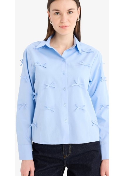 Regular Fit Desneli Poplin Uzun Kollu Gömlek Tunik F2724AX25SP