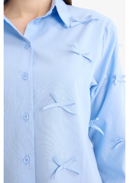Regular Fit Desneli Poplin Uzun Kollu Gömlek Tunik F2724AX25SP