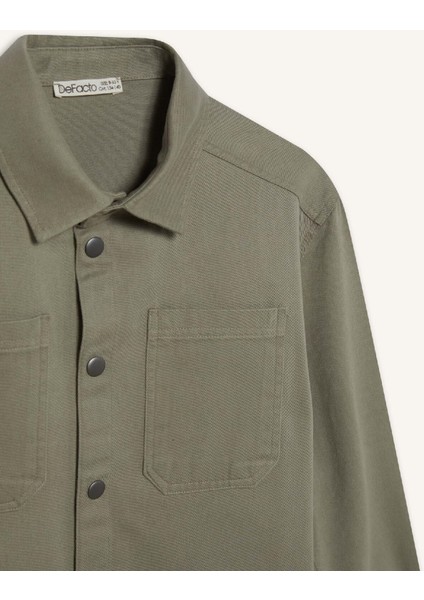 Erkek Çocuk Oversize Geniş Kalıp Polo Yaka Twill Uzun Kollu Gömlek D7793A825SP