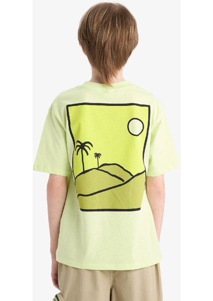 Erkek Çocuk Bisiklet Yaka Sırt Baskılı Kısa Kollu Tişört