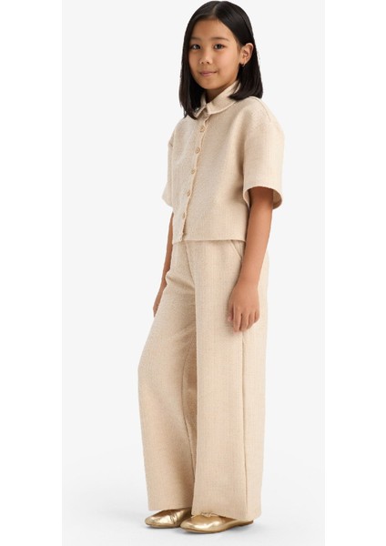 Kız Çocuk Beli Lastikli Wide Leg Geniş Bol Paça Bürümcük Pantolon E1103A825SP