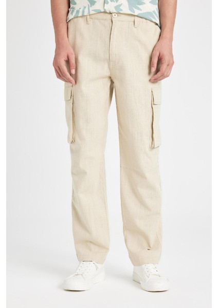 Wide Leg Bol Rahat Kesim Kargo Cepli Keten Görünümlü Yazlık Pantolon B9407AX24SM