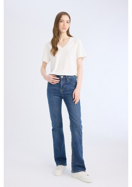 Yüksek Bel Geniş Paça Cepli Jean Pantolon D7971AX25SP