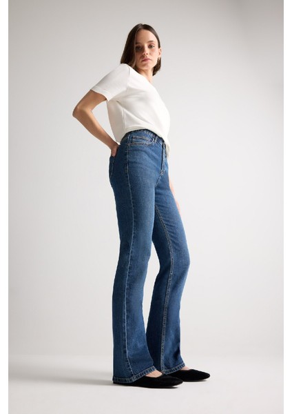 Yüksek Bel Geniş Paça Cepli Jean Pantolon D7971AX25SP