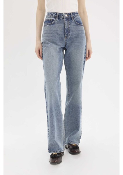 Straight Wide Yüksek Bel Geniş Paça Uzun Jean Pantolon D7979AX25SP
