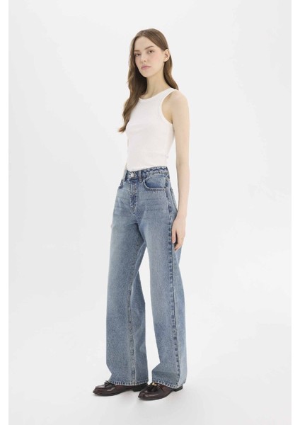 Straight Wide Yüksek Bel Geniş Paça Uzun Jean Pantolon D7979AX25SP